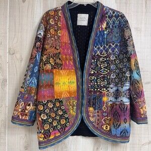 John Mark Women’s Patchwork Quilted Jacket | Boho Artisan Open‎ Front Boutique L